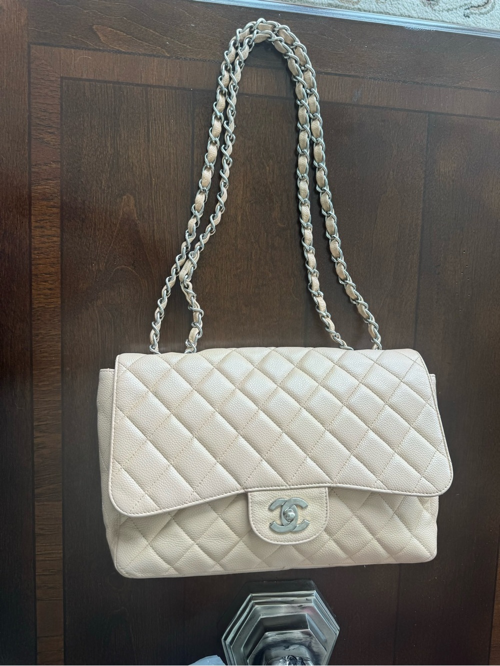 CHANEL Quilted Caviar Single Jumbo Flap with Silver Hardware